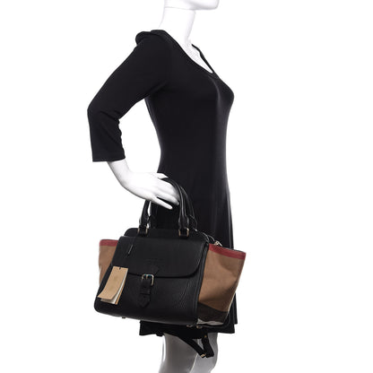 Burberry Canvas Mega Check Grained Calfskin Medium Harcourt Satchel Black 3 of 12
