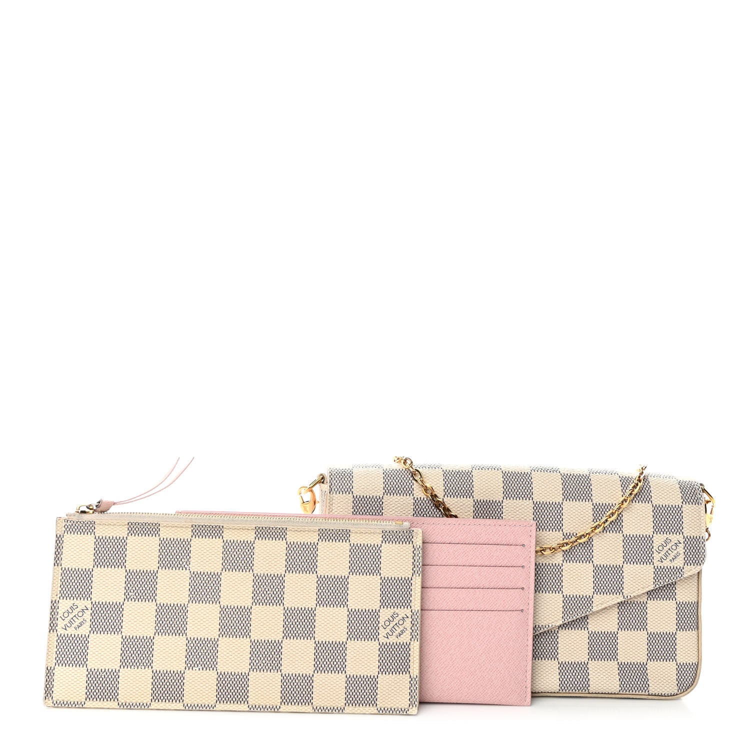 Louis Vuitton Damier Azur Pochette Felicie Chain Wallet Rose Ballerine 1 of 10