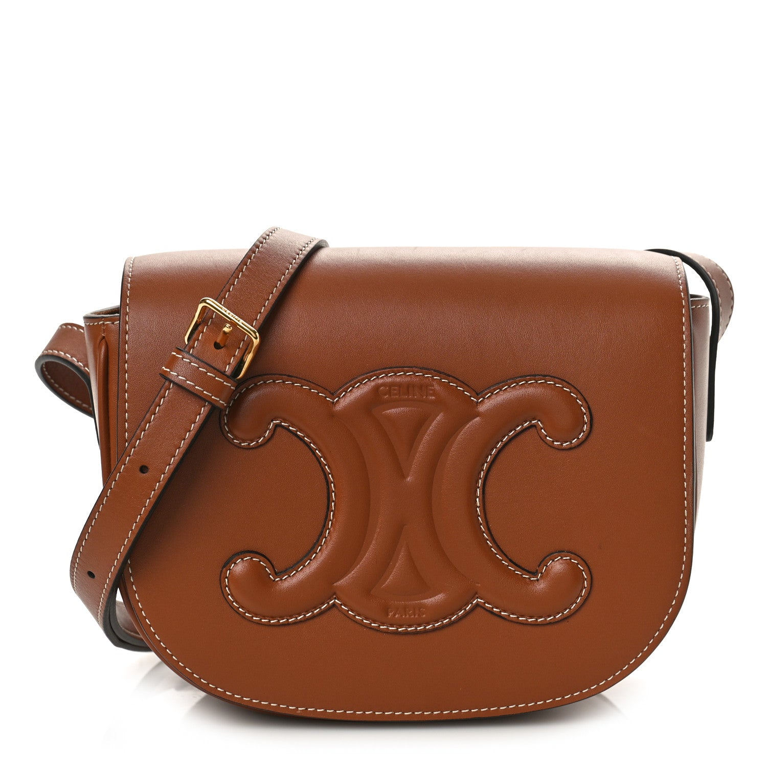 Celine Smooth Calfskin Cuir Triomphe Folco Crossbody Bag Tan 1 of 8