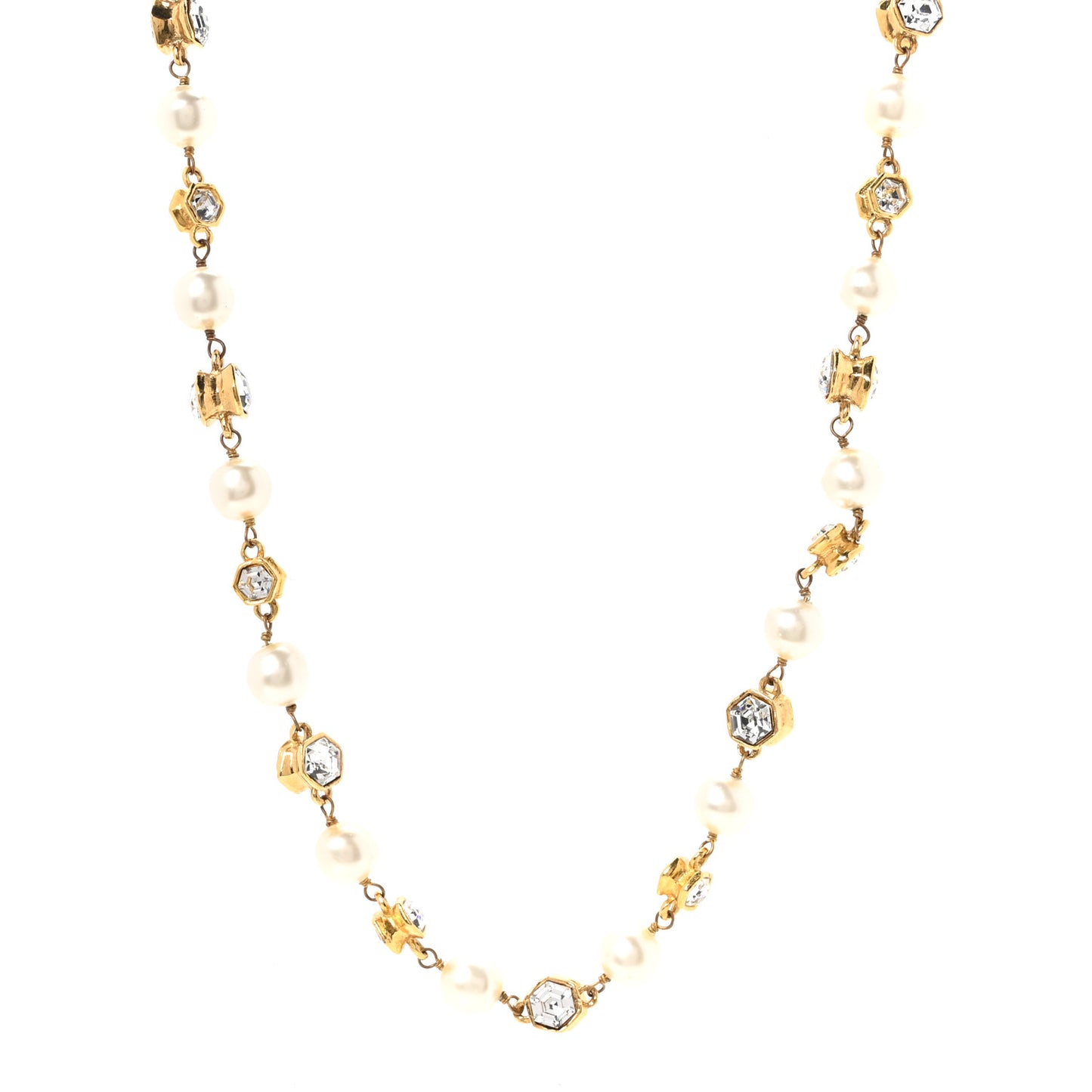 Pearl Crystal Long Necklace Gold