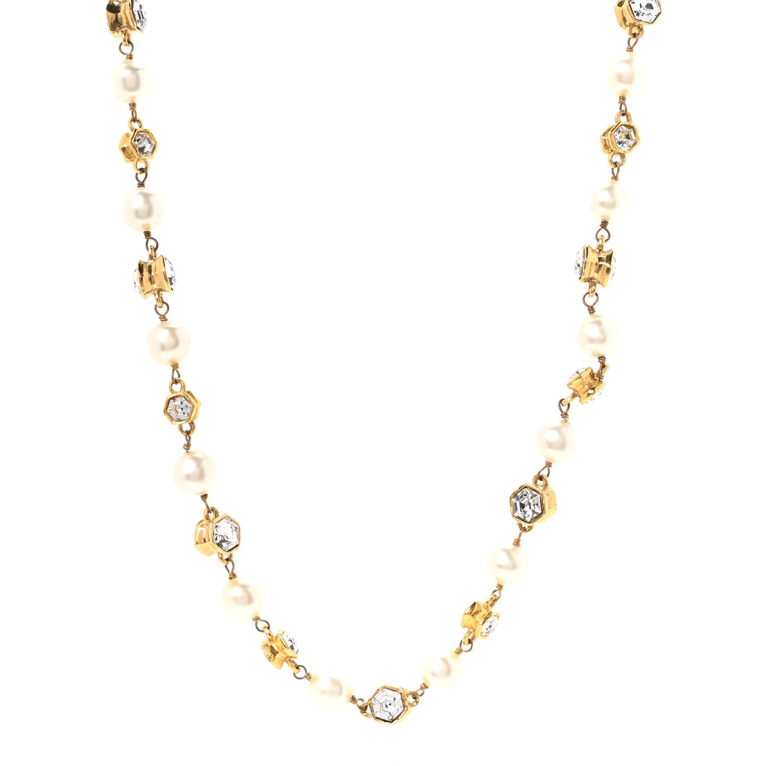 Chanel Pearl Crystal Long Necklace Gold 1 of 4