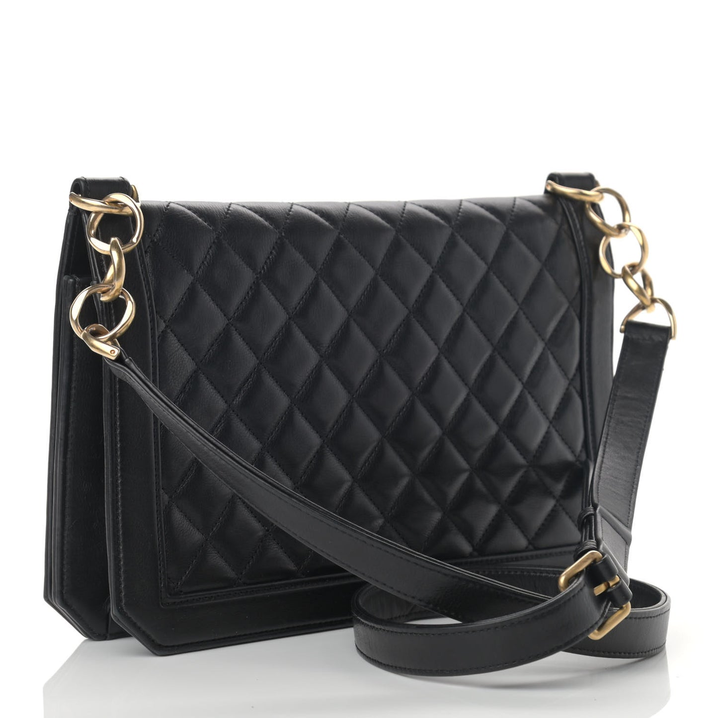 Lambskin Quilted Flap Shoulder Bag Black