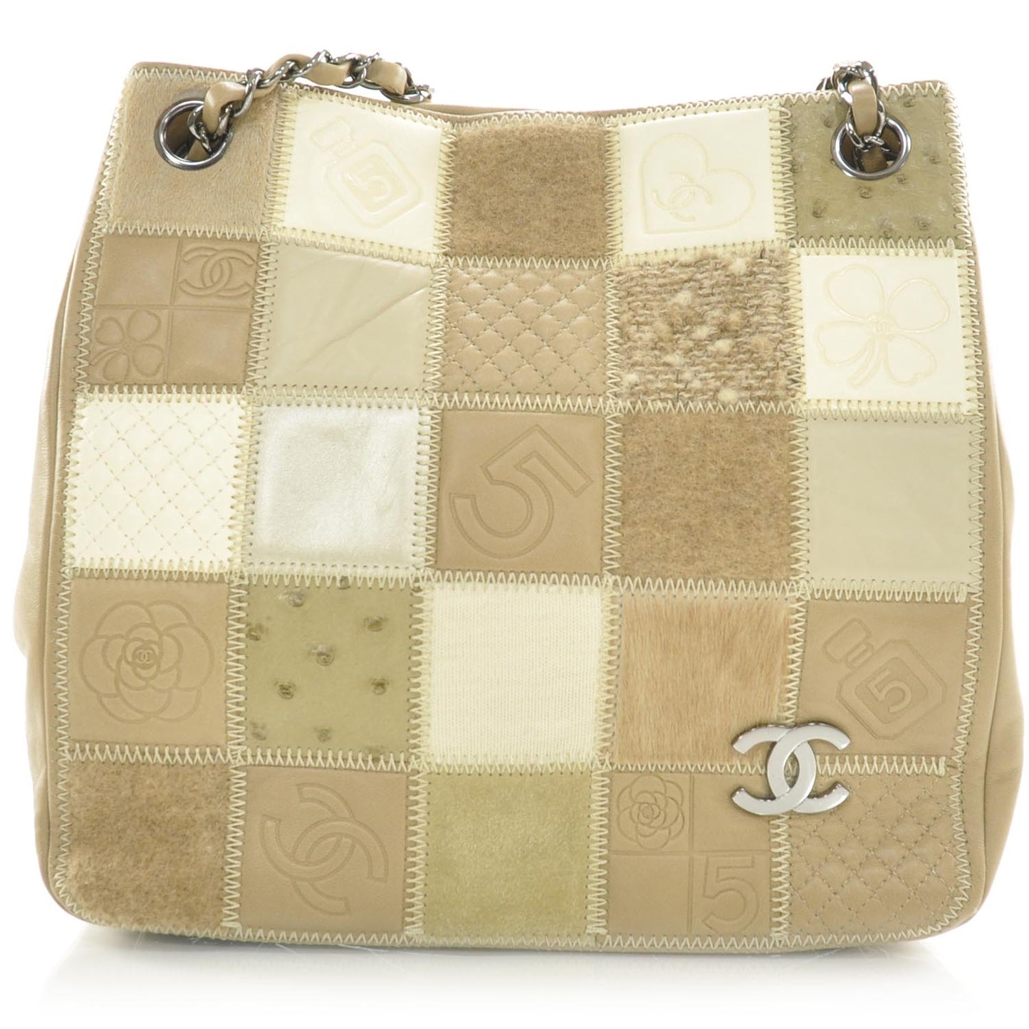 Lambskin Ostrich Quilted Patchwork Precious Symbols Tote