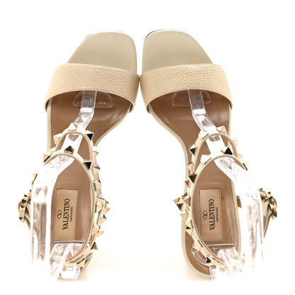 Valentino Garavani Pebbled Calfskin Rockstud Ankle Strap 5/105mm Sandals 39 Light Ivory 2 of 9