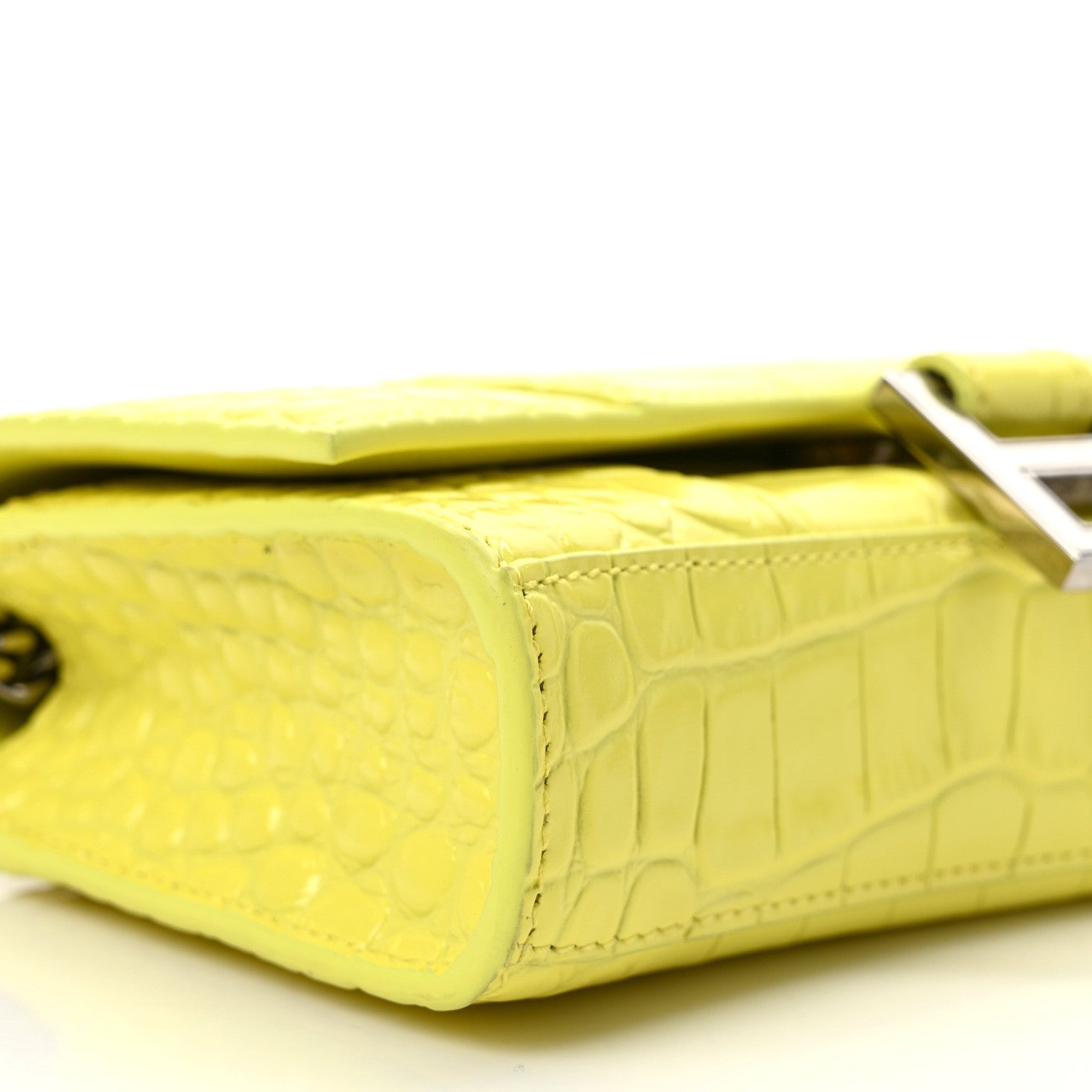 Balenciaga Shiny Calfskin Crocodile Embossed Hourglass Chain Bag Light Yellow 8 of 9