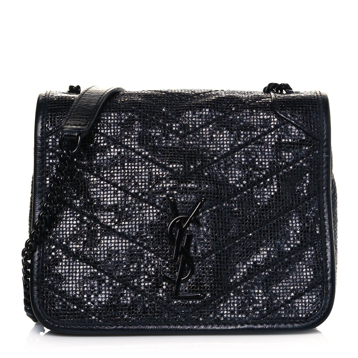 Metallic Cracked Calfskin Monogram Niki Chain Wallet Black