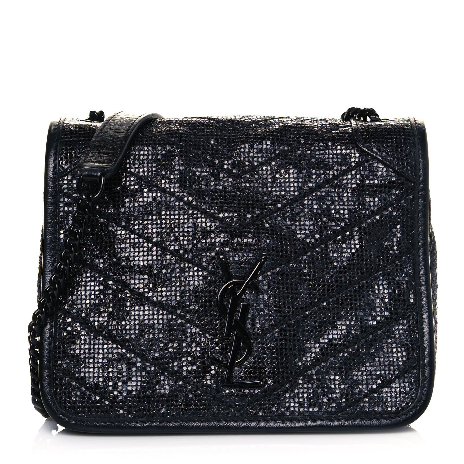 Saint Laurent Metallic Cracked Calfskin Monogram Niki Chain Wallet Black 1 of 8