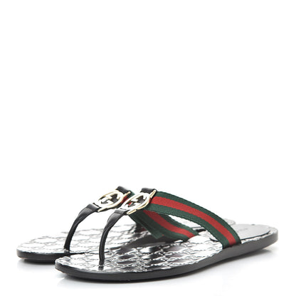 Gucci Nylon Guccissima Web Womens Thong Sandals 35 Green Red Black 3 of 13
