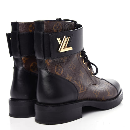 Louis Vuitton Calfskin Monogram Wonderland Flat Ranger Boots 37 Black 4 of 10
