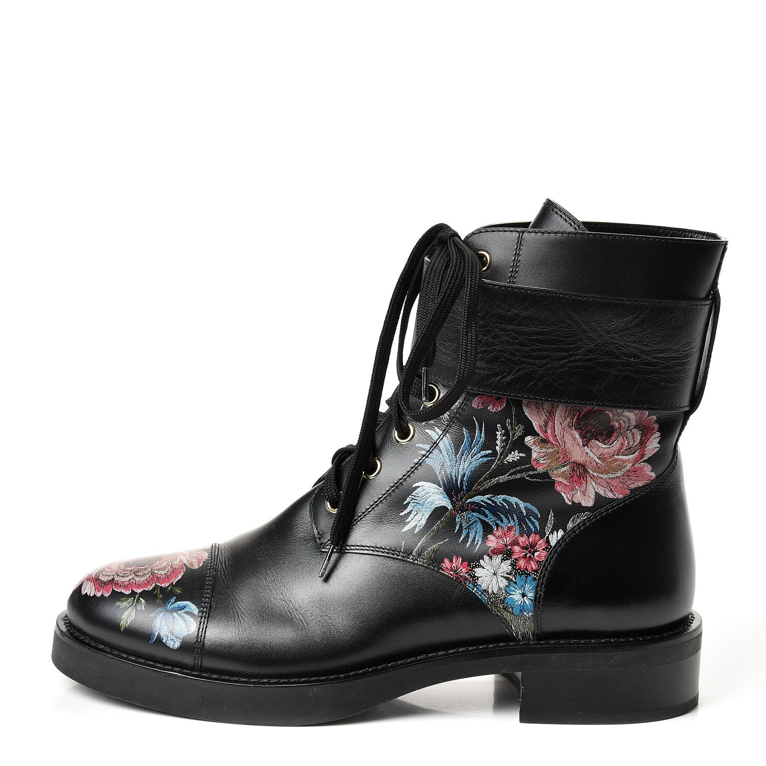 Louis Vuitton Calfskin Wonderland Ranger Flowers Boots 39.5 Black 1 of 9