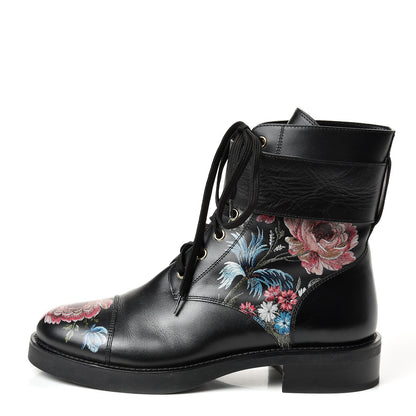 Louis Vuitton Calfskin Wonderland Ranger Flowers Boots 39.5 Black 1 of 9