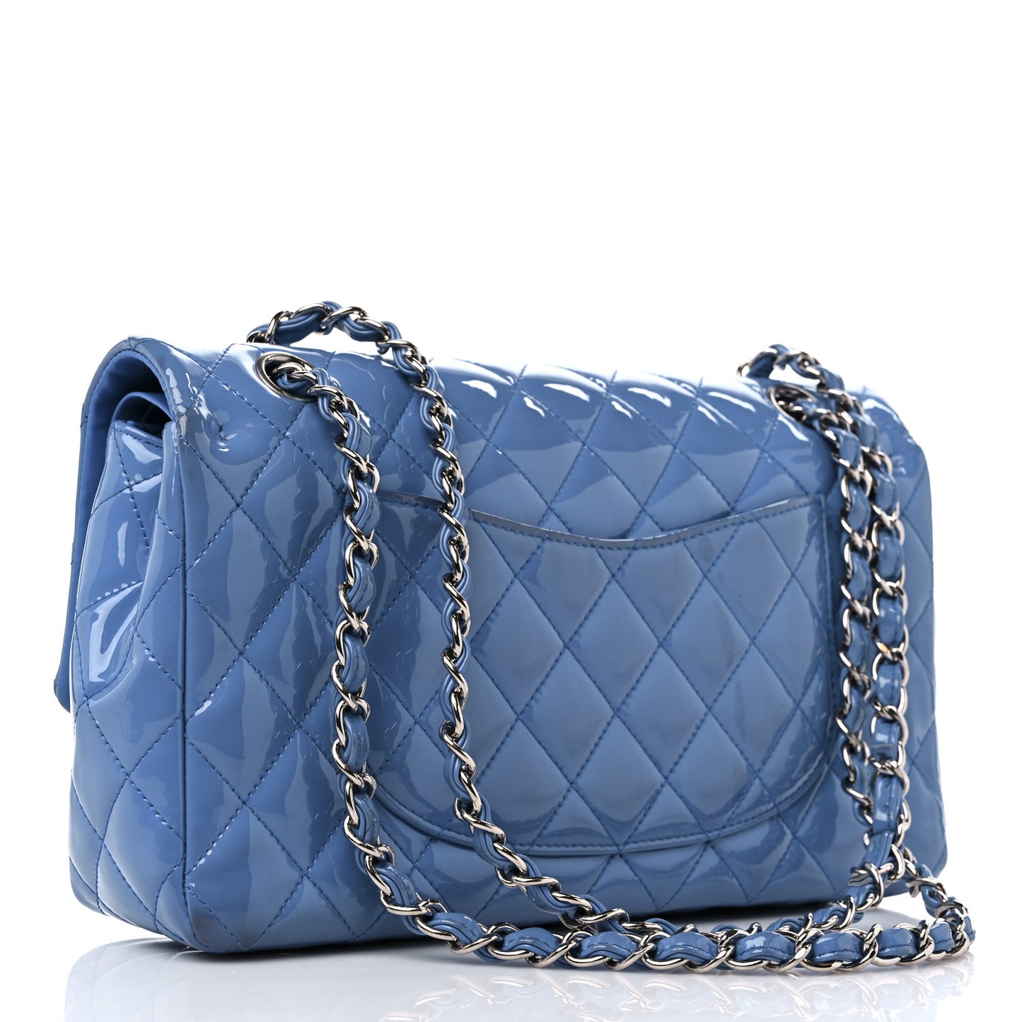 Patent Quilted Medium Double Flap Blue