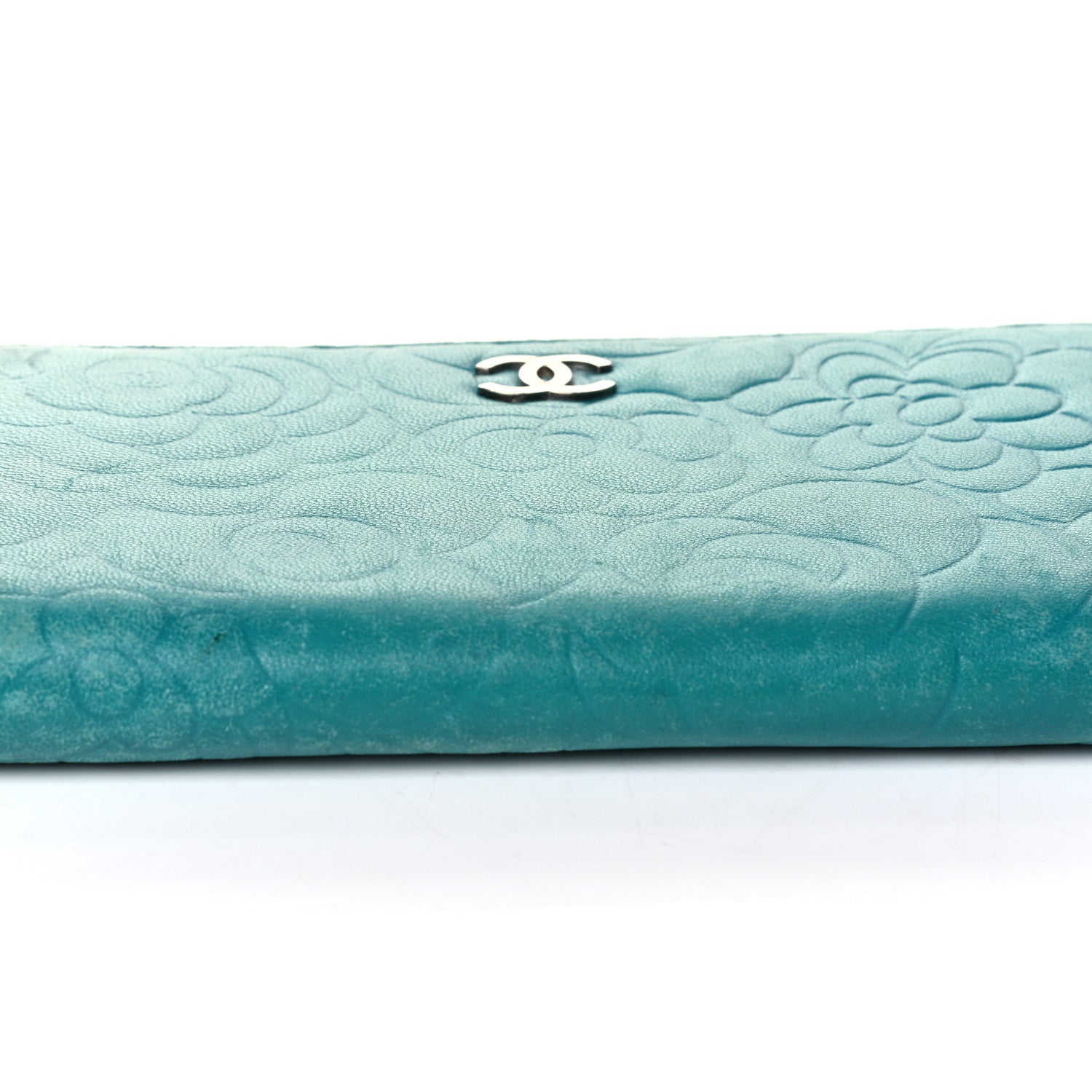 Chanel Lambskin Camellia Embossed Large Gusset Zip Around Wallet Blue 7 of 7