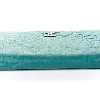 Chanel Lambskin Camellia Embossed Large Gusset Zip Around Wallet Blue 7 of 7