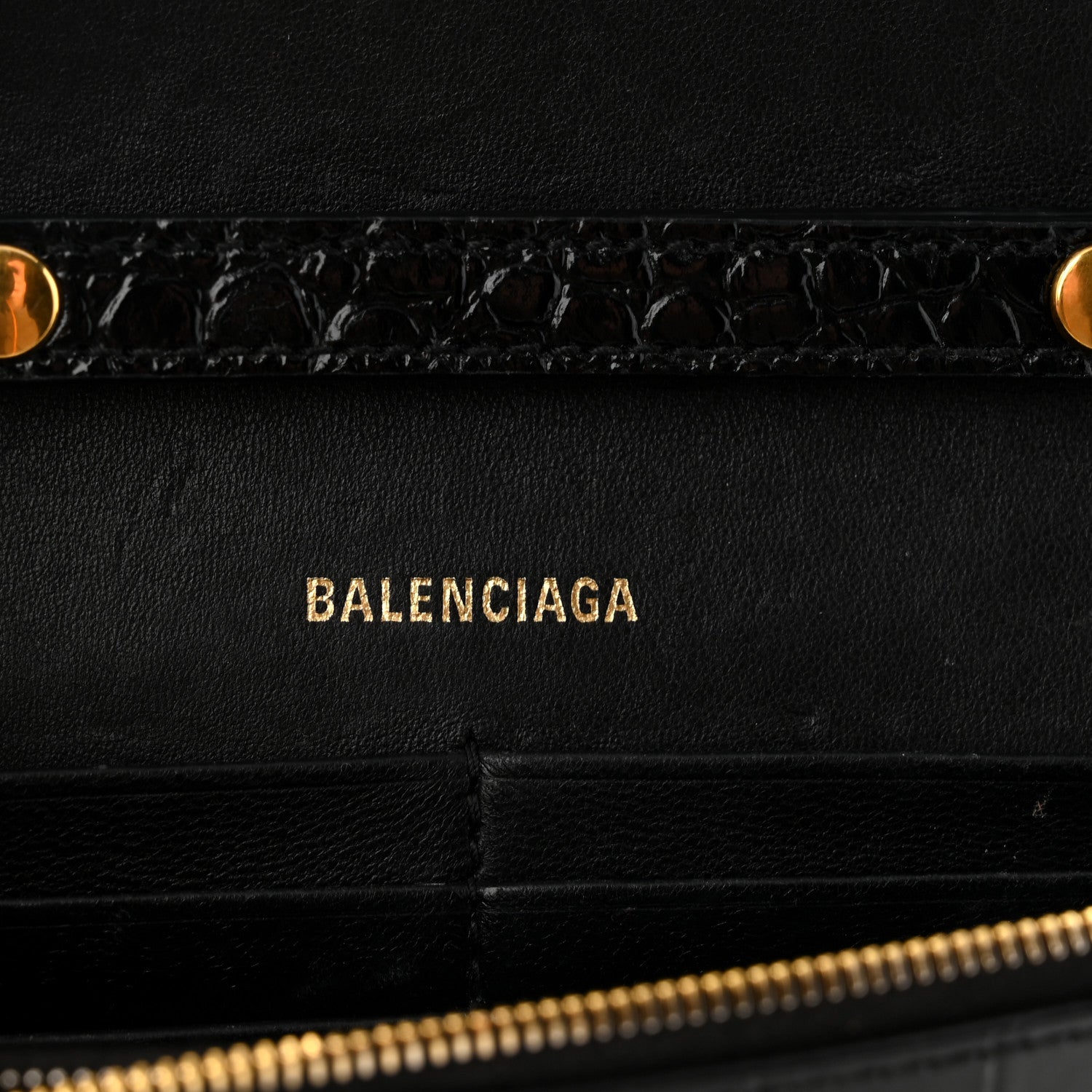 Balenciaga Shiny Calfskin Crocodile Embossed Hourglass Chain Bag Black 6 of 10