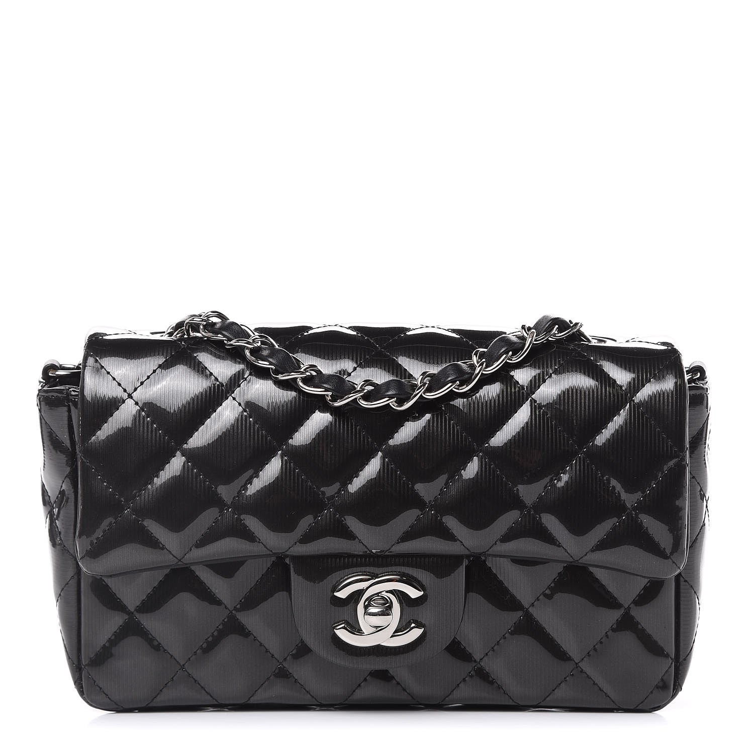 Chanel Striated Patent Quilted Mini Rectangular Flap Black 1 of 12