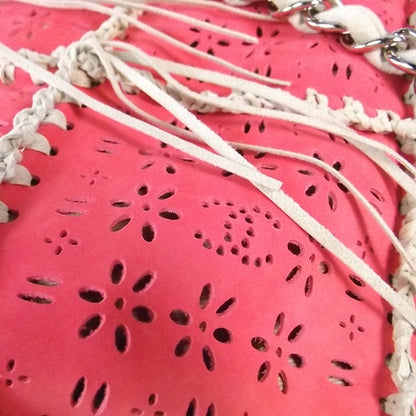 Chanel Calfskin Perforated Drawstring Fringe Tote Coral 8 of 9