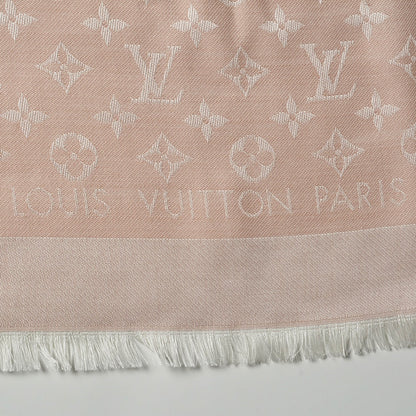 Louis Vuitton Silk Wool Monogram Denim Shawl Pink 4 of 5