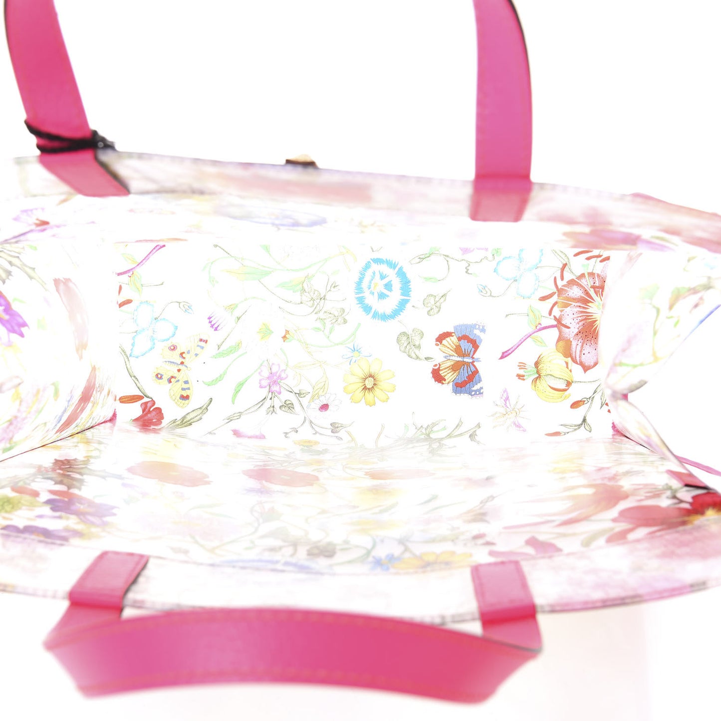 Calfskin Textured Vinyl Print Flora Tote Fluorescent Fuchsia