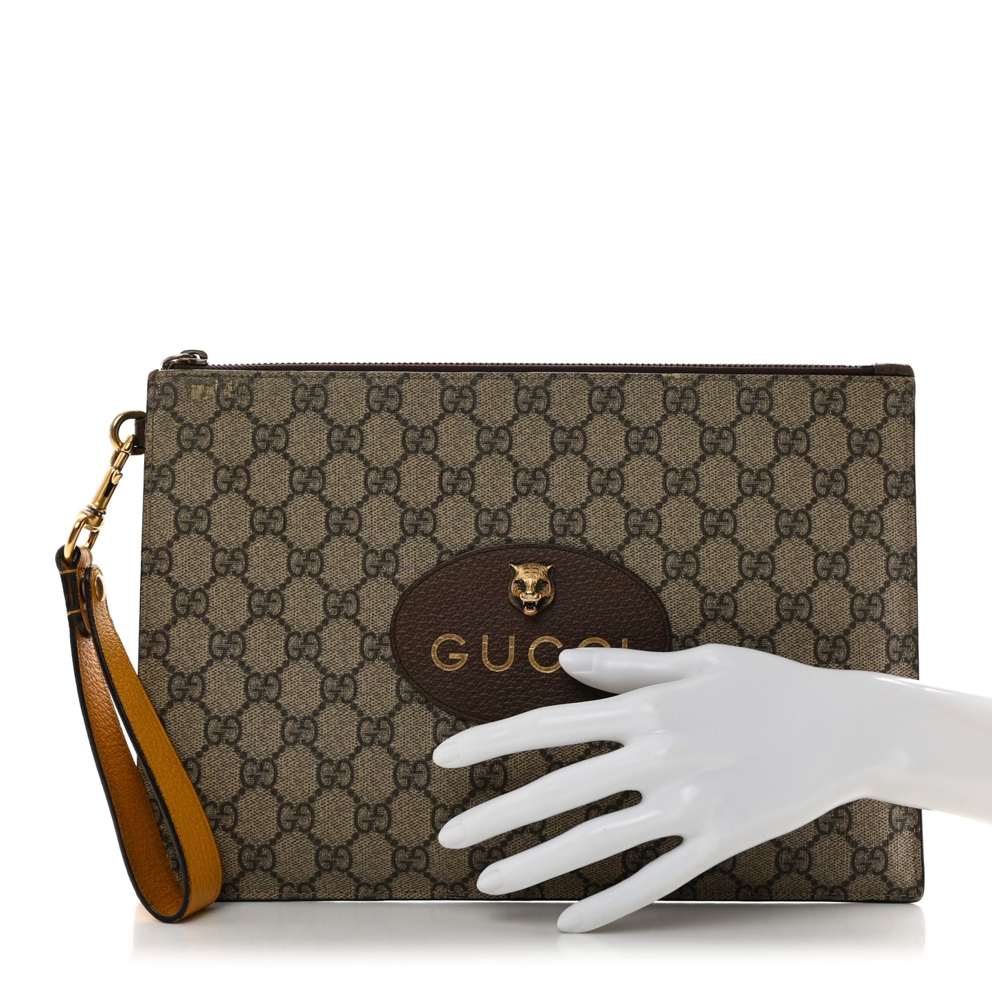 GG Supreme Monogram Neo Vintage Zip Wristlet Pouch Beige New Acero Crop
