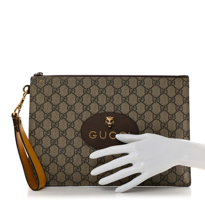 Gucci GG Supreme Monogram Neo Vintage Zip Wristlet Pouch Beige New Acero Crop 2 of 10