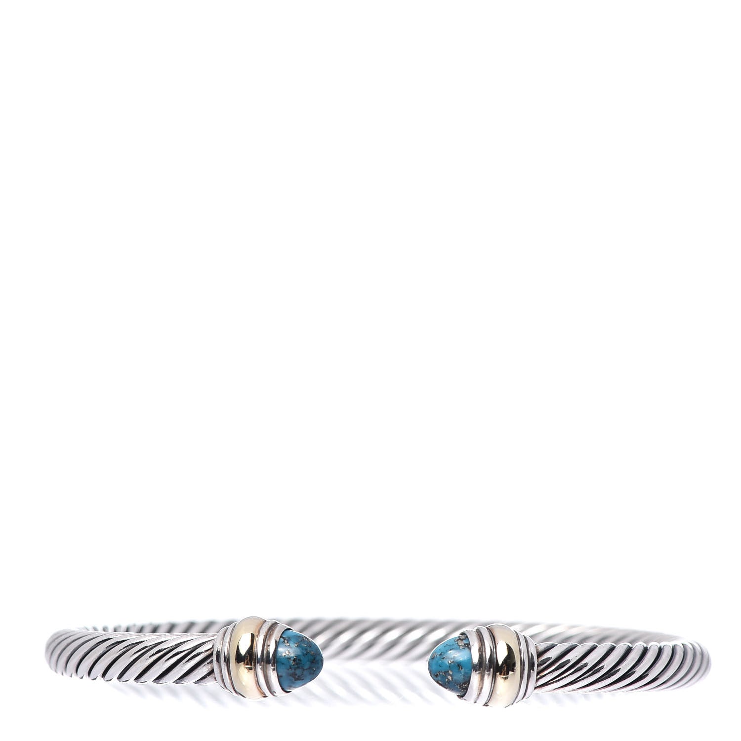 David Yurman Sterling Silver 14K Yellow Gold Turquoise 5mm Cable Classics Bracelet 1 of 4