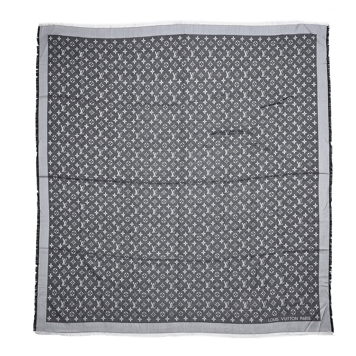 Wool Silk Monogram Denim Shawl Black