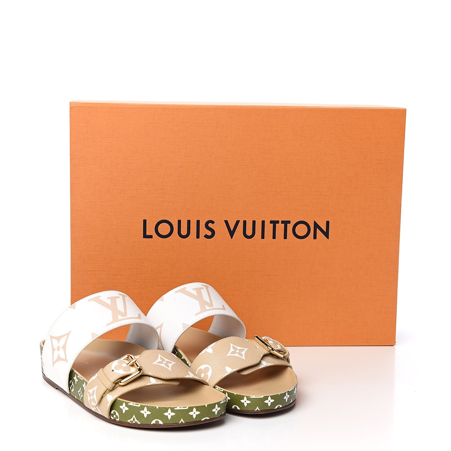 Monogram Giant Bom Dia Flat Mule Sandals 36 White Moka