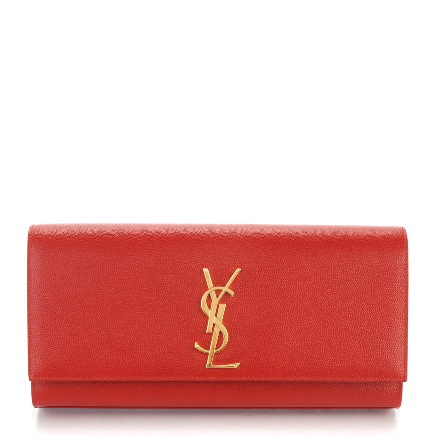 Saint Laurent Grain De Poudre Classic Monogram Clutch New Red 1 of 7