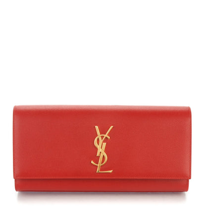 Saint Laurent Grain De Poudre Classic Monogram Clutch New Red 1 of 7