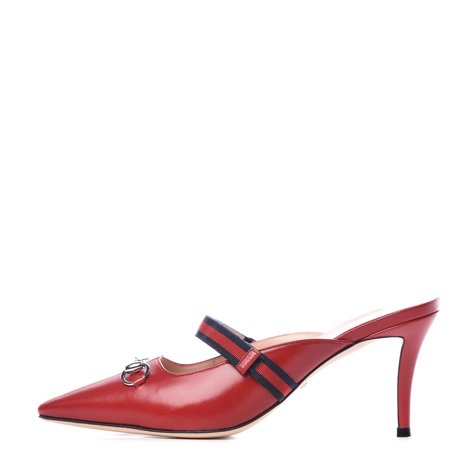 Gucci Malaga Kid Sylvie Web Cross Strap Mid-Heel Slides 38.5 Hibiscus Red 1 of 9