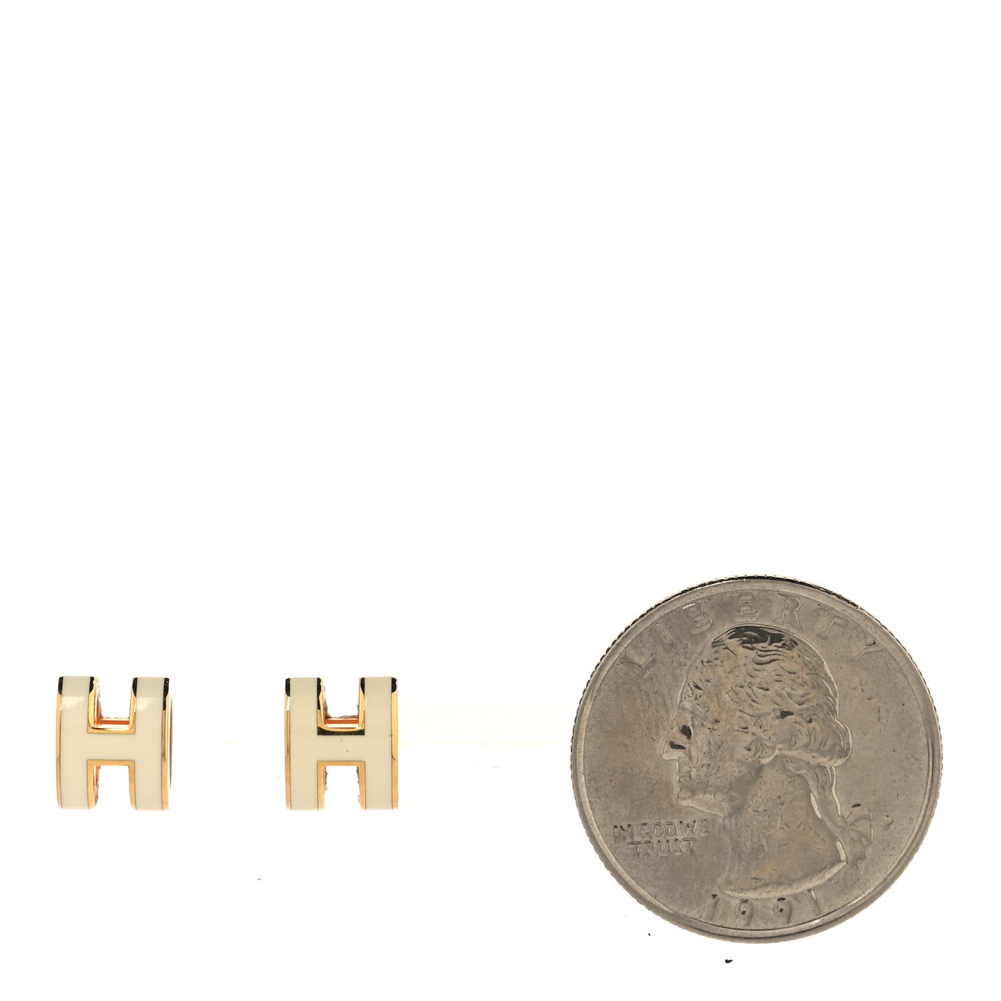 Gold Lacquered Mini Pop H Earrings White