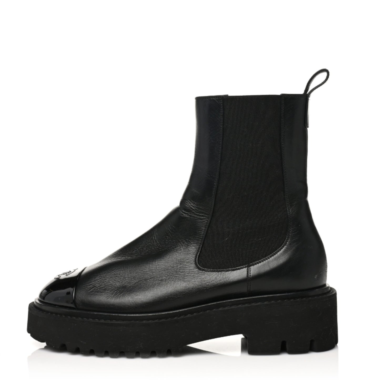 Calfskin Patent Cap Toe Ankle Boots 38.5 Black