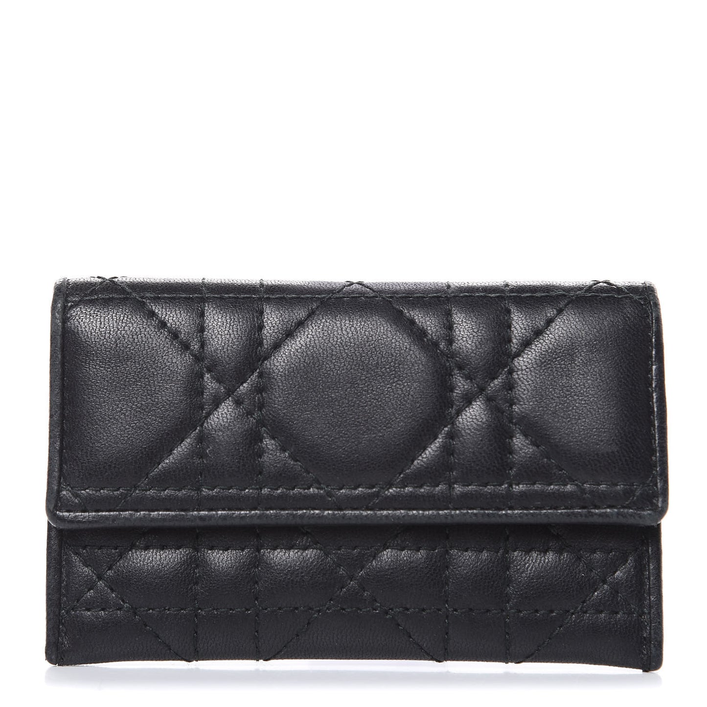 Lambskin Cannage Lady Dior Flap Card Holder Black