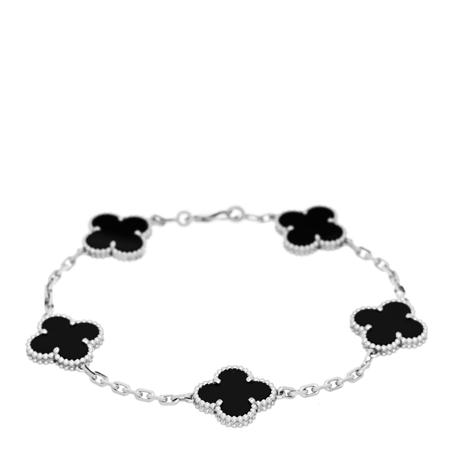 18K White Gold Black Onyx 5 Motifs Vintage Alhambra Bracelet