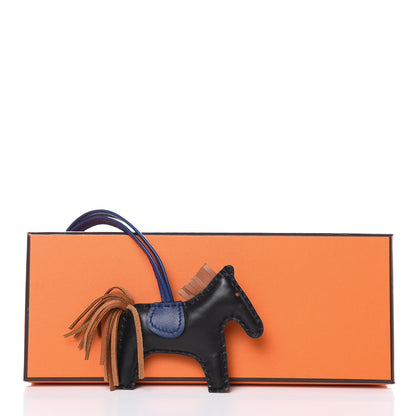 Hermes Milo Lambskin Grigri Rodeo Horse Bag Charm PM Black Bleu Saphir Gold 3 of 3