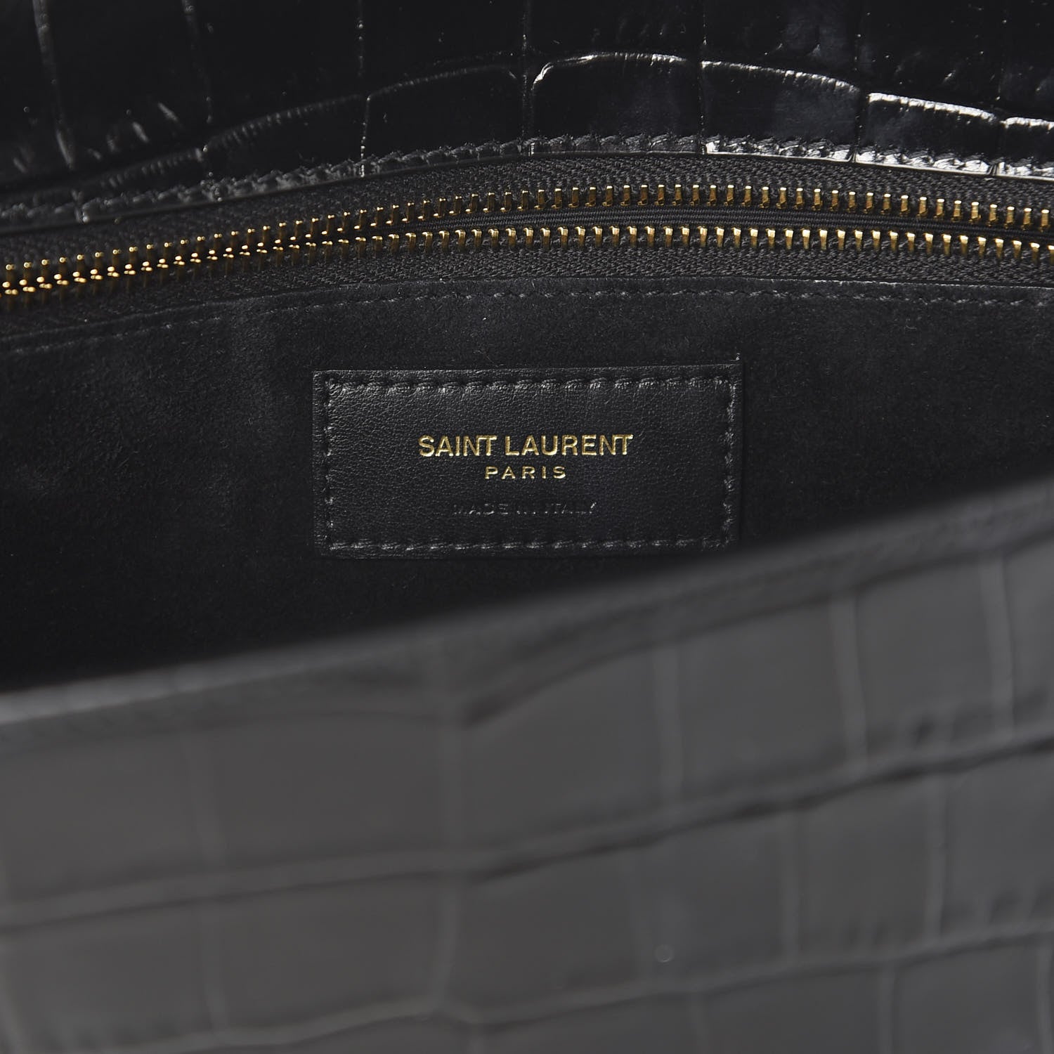 Saint Laurent Calfskin Crocodile Embossed Carre Satchel Black 6 of 9