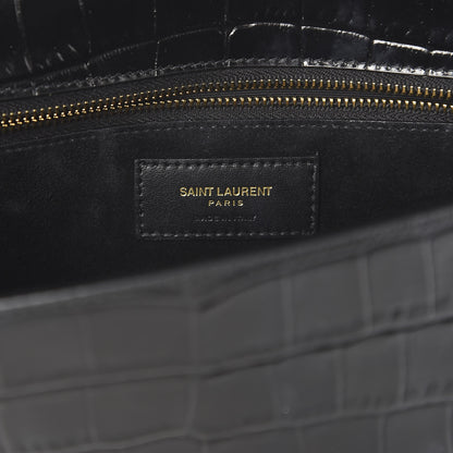 Saint Laurent Calfskin Crocodile Embossed Carre Satchel Black 6 of 9