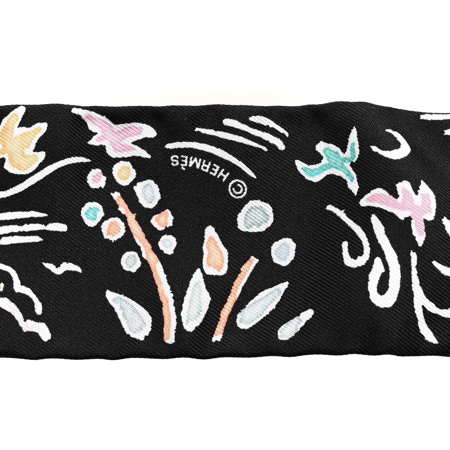 Hermes Silk Isola Di Primavera Twilly Black Vert Rose 1889887
