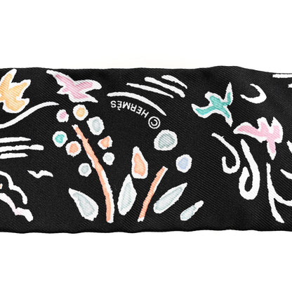 Hermes Silk Isola Di Primavera Twilly Black Vert Rose 4 of 4