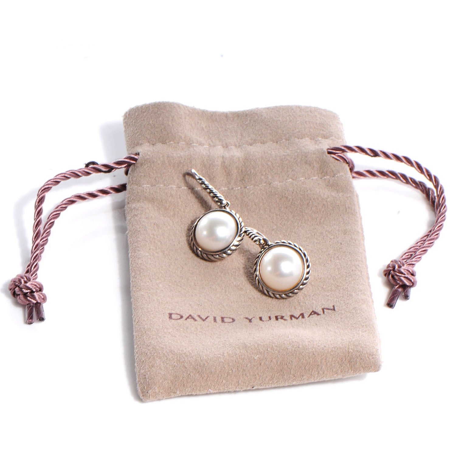 David Yurman Sterling Silver Pearl 9mm Cable Drop Earrings 5 of 5