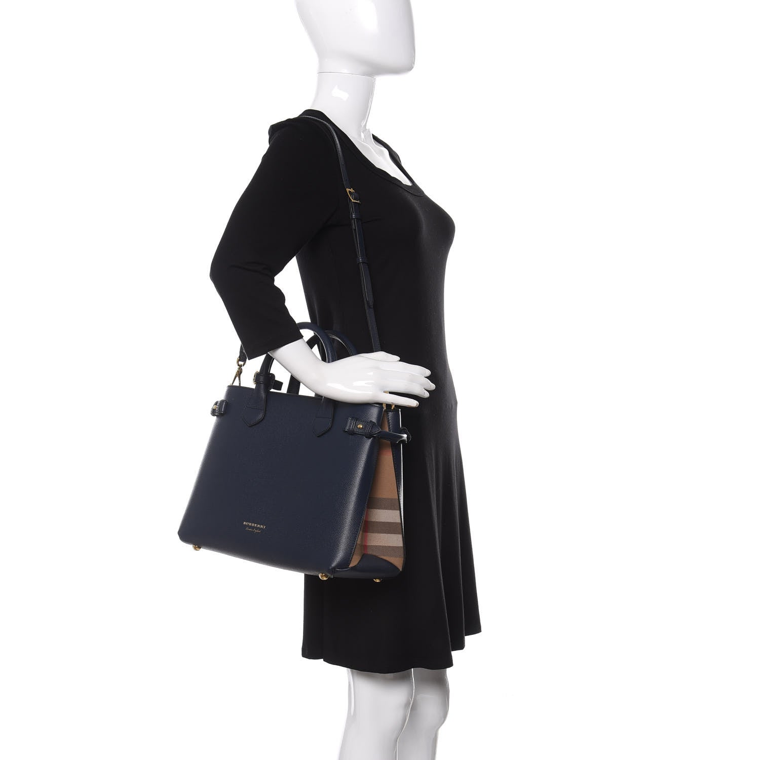 Burberry Calfskin House Check Medium Banner Tote Ink Blue 2 of 10