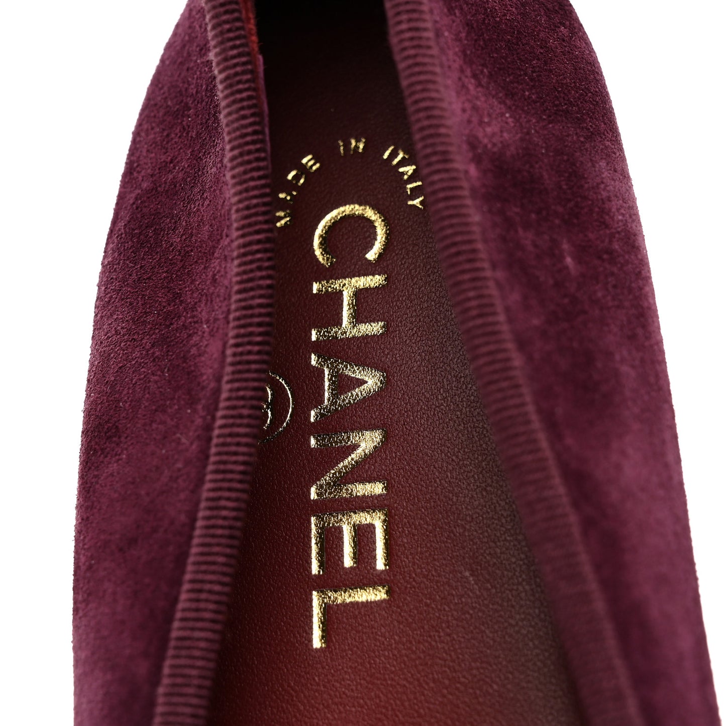Suede Patent Calfskin Cap Toe CC Ballerina Flats 38 Burgundy