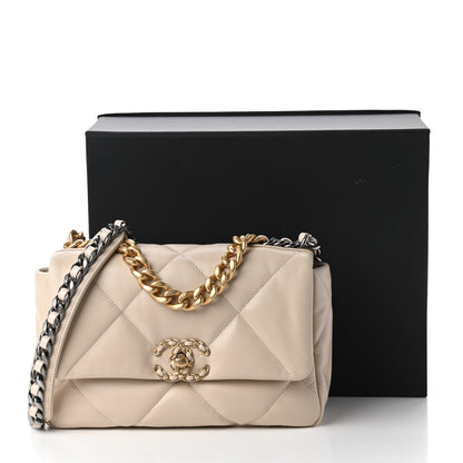 Chanel Goatskin Quilted Medium Chanel 19 Flap Beige 11 of 11