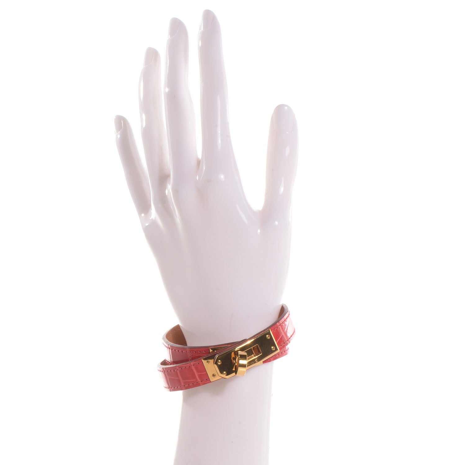Hermes Shiny Alligator Kelly Double Tour Bracelet Medium Bougainvillea 2 of 8