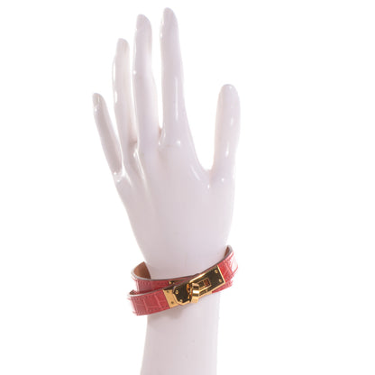 Hermes Shiny Alligator Kelly Double Tour Bracelet Medium Bougainvillea 2 of 8