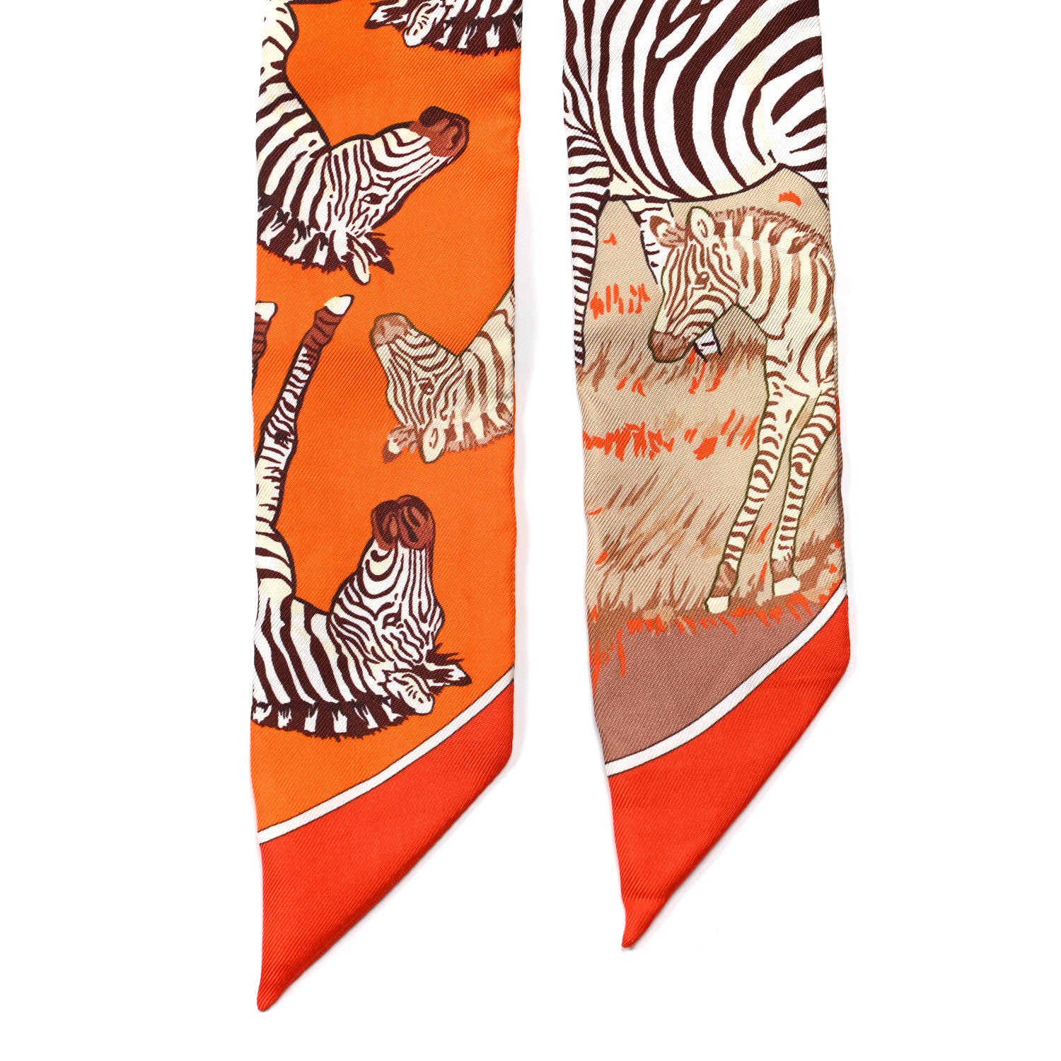Hermes Silk Les Zebres Twilly Orange Beige Brun 2 of 4
