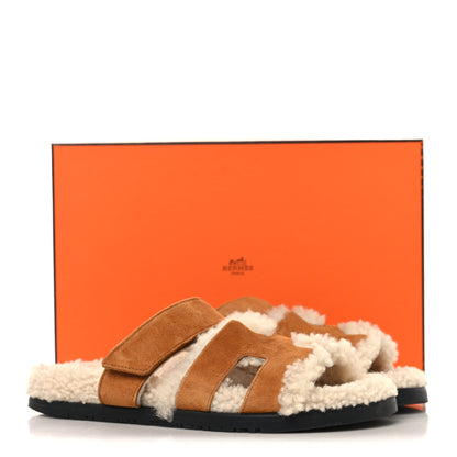 Hermes Suede Goatskin Woolskin Womens Chypre Sandals 37 Naturel Ecru 9 of 9