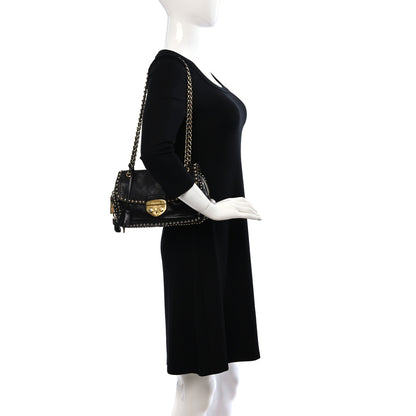 Prada Glace Calf Studded Pushlock Chain Shoulder Bag Black 2 of 9