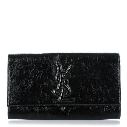 Saint Laurent Textured Patent Monogram Large Belle De Jour Clutch Black 1 of 7